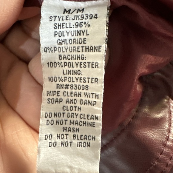 Ci Sono Cavalini Women Jacket Faux Leather Quilted Full Zip-Up Burgundy Size M - Picture 10 of 14